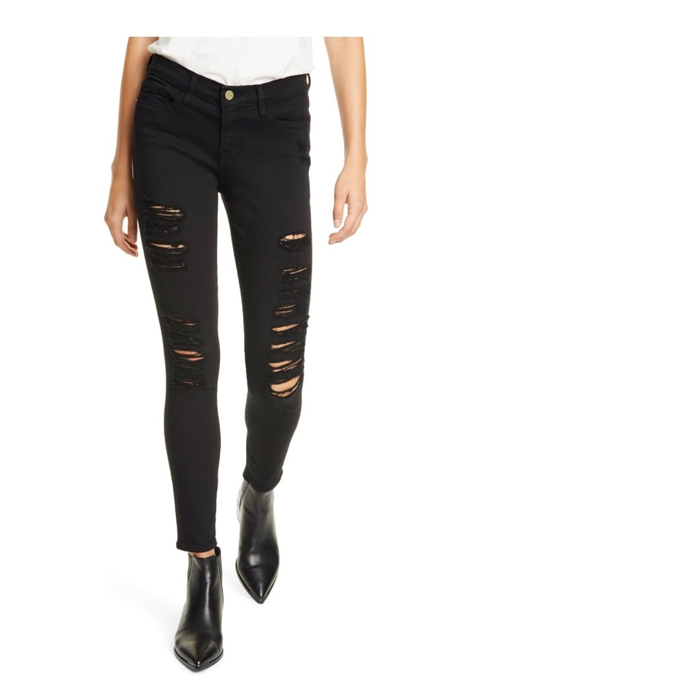 FRAME Ripped Black Skinny Jeans